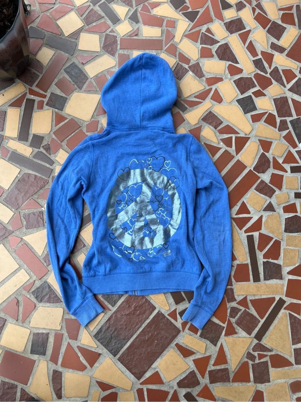 Y2K PINK Victoria's Secret Blue Hoodie with Peace & Heart Graphic